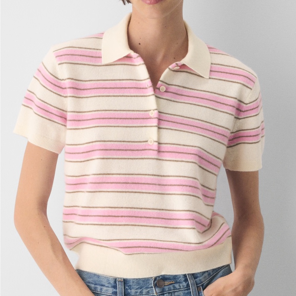 Aritzia bare cashmere Cellini polo sweater Striped Pink and Cream size s NWT